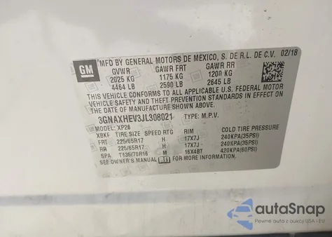 2018 Chevrolet Equinox Ls из США, поврежденный, VIN 3GNAXHEV3JL308021